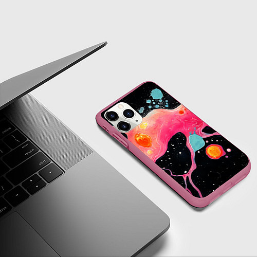 Чехол iPhone 11 Pro матовый Розовая текстура в черном / 3D-Малиновый – фото 3