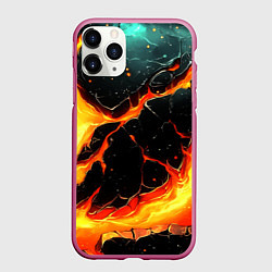 Чехол iPhone 11 Pro матовый Текстура разлома с лавой, цвет: 3D-малиновый