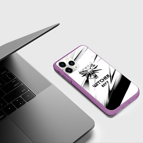 Чехол iPhone 11 Pro матовый Ведьмак stripes / 3D-Фиолетовый – фото 3