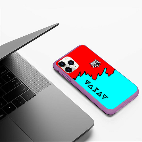 Чехол iPhone 11 Pro матовый Ведьмак краски логотип / 3D-Фиолетовый – фото 3