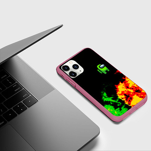 Чехол iPhone 11 Pro матовый Амонг ас огненная текстура / 3D-Малиновый – фото 3