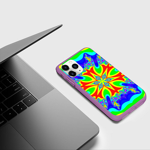 Чехол iPhone 11 Pro матовый Неоновая психоделика узор / 3D-Фиолетовый – фото 3