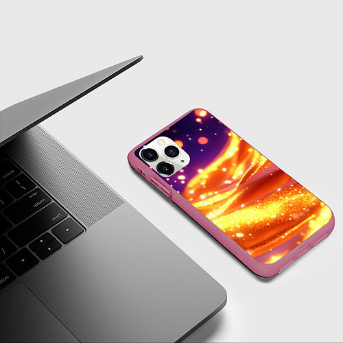 Чехол iPhone 11 Pro матовый Золотая волнистая текстура / 3D-Малиновый – фото 3