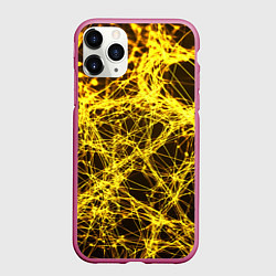 Чехол iPhone 11 Pro матовый Золотые нити текстура, цвет: 3D-малиновый