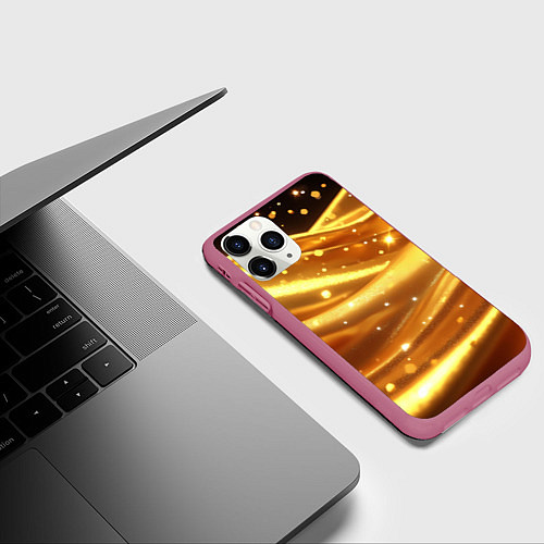 Чехол iPhone 11 Pro матовый Золотая ткань с блестками / 3D-Малиновый – фото 3