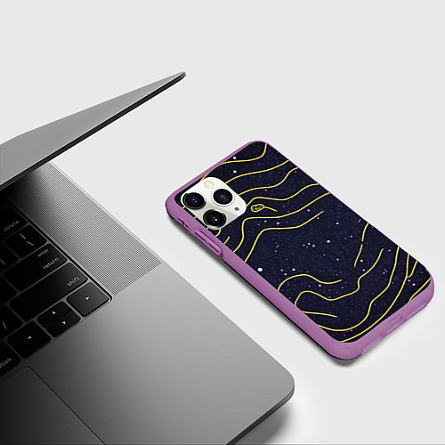 Чехол iPhone 11 Pro матовый Абстракция золотых линий текстура / 3D-Фиолетовый – фото 3