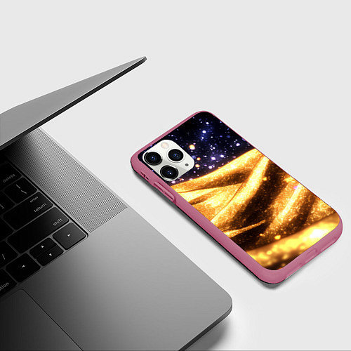 Чехол iPhone 11 Pro матовый Золотая текстура и синее небо / 3D-Малиновый – фото 3