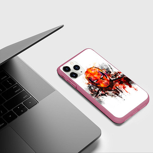 Чехол iPhone 11 Pro матовый Дэдпул краски / 3D-Малиновый – фото 3