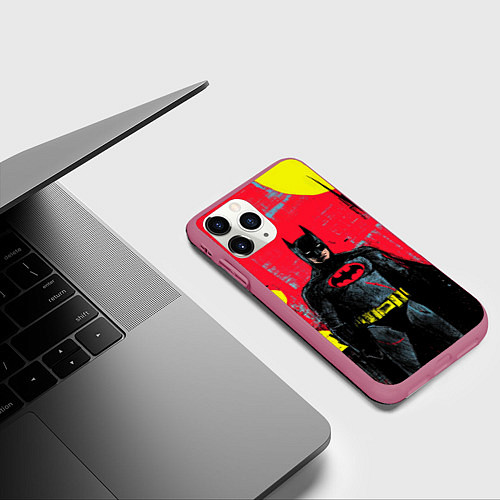 Чехол iPhone 11 Pro матовый Бэтмен красками / 3D-Малиновый – фото 3