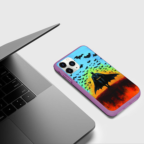 Чехол iPhone 11 Pro матовый Бэтмен и летучие мыши / 3D-Фиолетовый – фото 3
