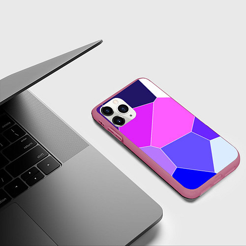 Чехол iPhone 11 Pro матовый Сине-розовый крупные фрагменты / 3D-Малиновый – фото 3