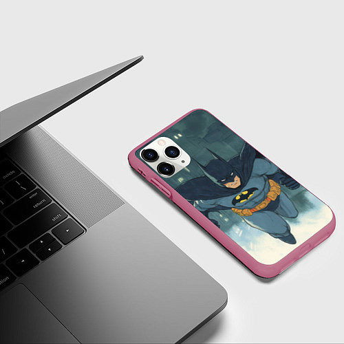 Чехол iPhone 11 Pro матовый Бэтмен старый стиль / 3D-Малиновый – фото 3