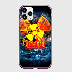 Чехол iPhone 11 Pro матовый Stalker огненное лого чернобыль, цвет: 3D-фиолетовый