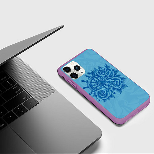 Чехол iPhone 11 Pro матовый Штурвал и три розы / 3D-Фиолетовый – фото 3