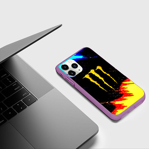 Чехол iPhone 11 Pro матовый Monster energy огненные краски / 3D-Фиолетовый – фото 3