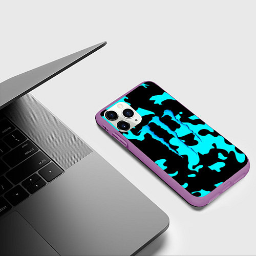 Чехол iPhone 11 Pro матовый Monster energy камуфляж голубой / 3D-Фиолетовый – фото 3