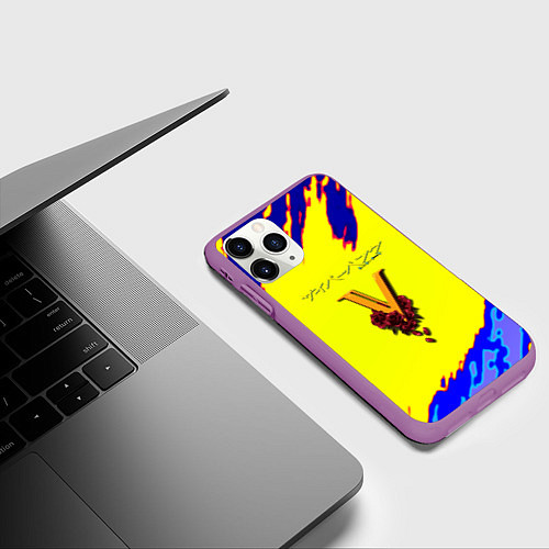 Чехол iPhone 11 Pro матовый Cyberpunk краски неоновые / 3D-Фиолетовый – фото 3
