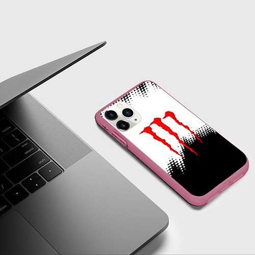 Чехол iPhone 11 Pro матовый Monster energy чёрно белые краски / 3D-Малиновый – фото 3
