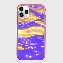 Чехол iPhone 11 Pro матовый Фиолетово-золотая жидкая текстура, цвет: 3D-малиновый