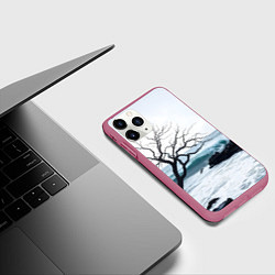 Чехол iPhone 11 Pro матовый Дерево в море, цвет: 3D-малиновый — фото 2