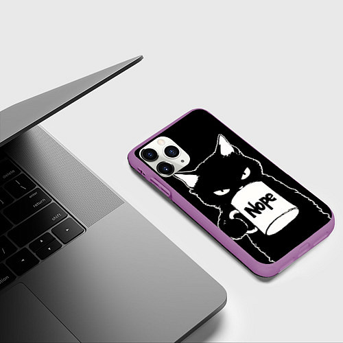 Чехол iPhone 11 Pro матовый Angry black cat nope / 3D-Фиолетовый – фото 3