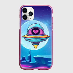 Чехол iPhone 11 Pro матовый Нло с сердечком внутри, цвет: 3D-малиновый