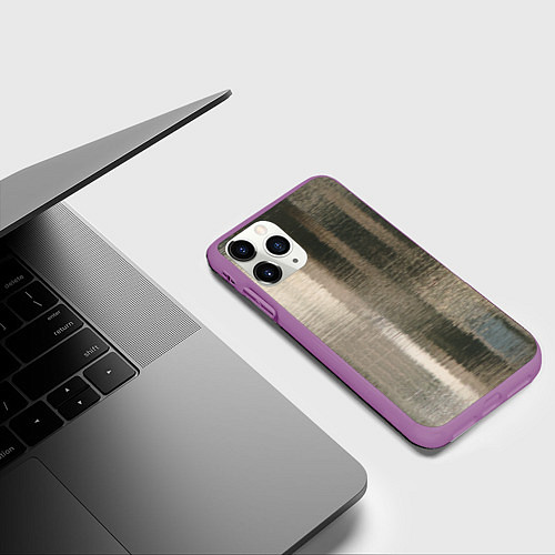 Чехол iPhone 11 Pro матовый Размытые серо-бежевые полосы / 3D-Фиолетовый – фото 3