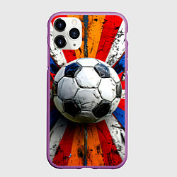 Чехол iPhone 11 Pro матовый Футбольный мяч в ярких линиях, цвет: 3D-фиолетовый