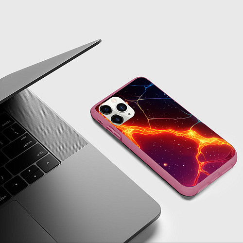 Чехол iPhone 11 Pro матовый Сине-оранжевые молнии текстура / 3D-Малиновый – фото 3