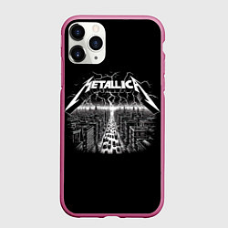 Чехол iPhone 11 Pro матовый Metallica - lightnings in metropolis, цвет: 3D-малиновый