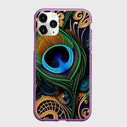 Чехол iPhone 11 Pro матовый Узоры и перья павлина, цвет: 3D-фиолетовый