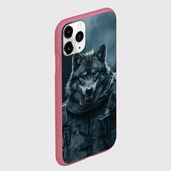 Чехол iPhone 11 Pro матовый Солдат волк, цвет: 3D-малиновый — фото 2