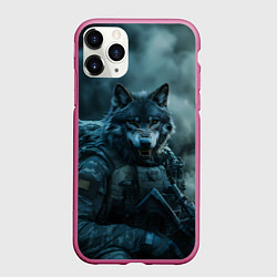 Чехол iPhone 11 Pro матовый Волк солдат, цвет: 3D-малиновый
