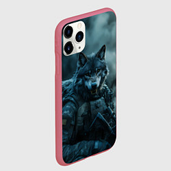 Чехол iPhone 11 Pro матовый Волк солдат, цвет: 3D-малиновый — фото 2