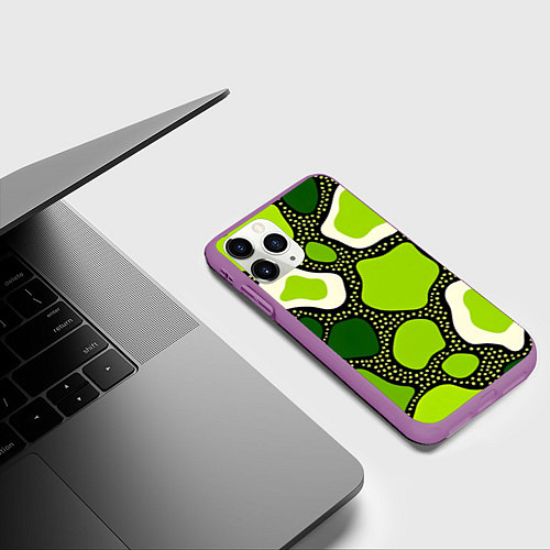 Чехол iPhone 11 Pro матовый Зеленая абстракция с кругами / 3D-Фиолетовый – фото 3