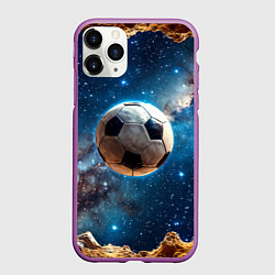 Чехол iPhone 11 Pro матовый Футбольный мяч в космосе, цвет: 3D-фиолетовый