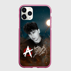 Чехол iPhone 11 Pro матовый Юрий Хой на фоне луны, цвет: 3D-малиновый