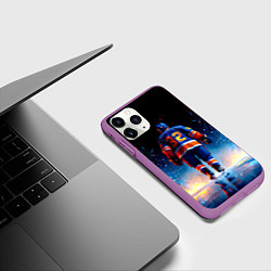 Чехол iPhone 11 Pro матовый Хоккеист в синем пламени, цвет: 3D-фиолетовый — фото 2