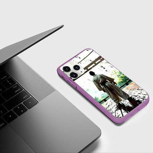 Чехол iPhone 11 Pro матовый Боец айкидо в Японии / 3D-Фиолетовый – фото 3