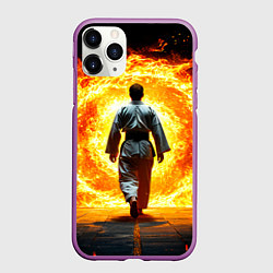Чехол iPhone 11 Pro матовый Айкидоист и огненный вихрь, цвет: 3D-фиолетовый