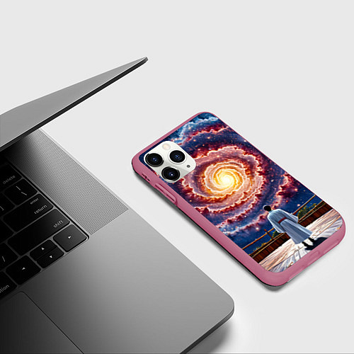 Чехол iPhone 11 Pro матовый Айкидоист в космосе / 3D-Малиновый – фото 3