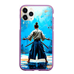 Чехол iPhone 11 Pro матовый Боец айкидо на синем, цвет: 3D-фиолетовый