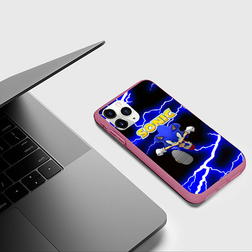 Чехол iPhone 11 Pro матовый Sonic storm electro / 3D-Малиновый – фото 3
