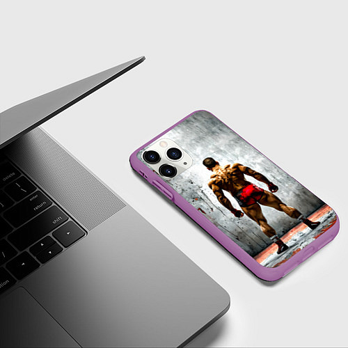 Чехол iPhone 11 Pro матовый Рестлер на синем / 3D-Фиолетовый – фото 3