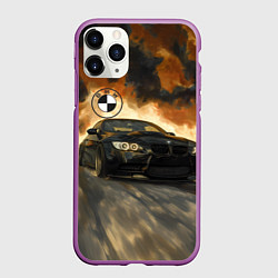 Чехол iPhone 11 Pro матовый Черная BMW и черное небо, цвет: 3D-фиолетовый