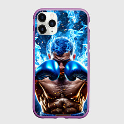 Чехол iPhone 11 Pro матовый Боксер в синем пламени, цвет: 3D-фиолетовый