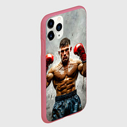 Чехол iPhone 11 Pro матовый Боксер на сером, цвет: 3D-малиновый — фото 2