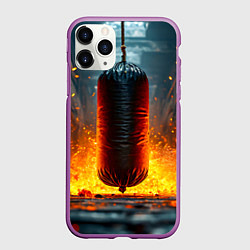 Чехол iPhone 11 Pro матовый Боксерская груша в огне, цвет: 3D-фиолетовый