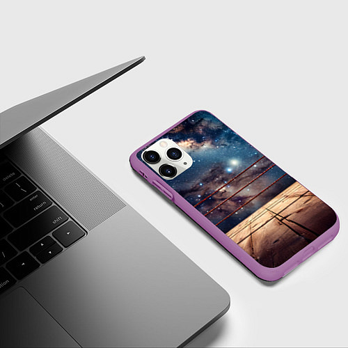Чехол iPhone 11 Pro матовый Космический ринг / 3D-Фиолетовый – фото 3