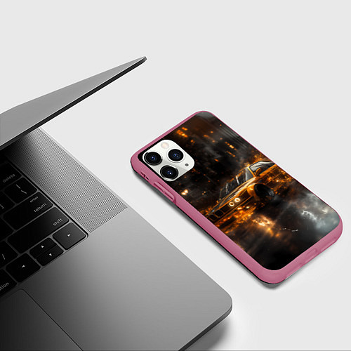Чехол iPhone 11 Pro матовый Желтый БМВ в огне / 3D-Малиновый – фото 3
